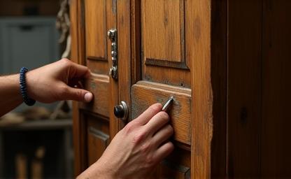 संस्कृति कार्यशाला में पुराना लकड़ी का वर्डरॉब पुनर्निर्माण